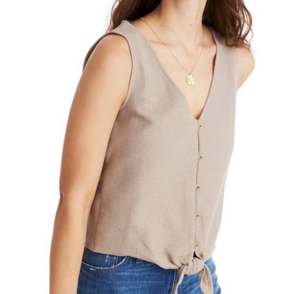 Madewell Button Front Tie Tank Telluride Stone XS